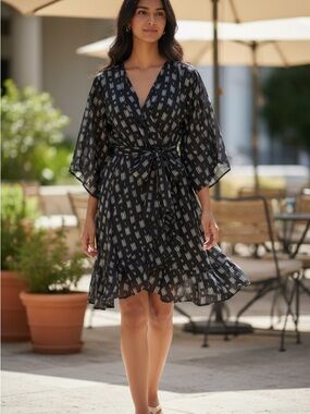 sass & bide black printed kimono wrap dress